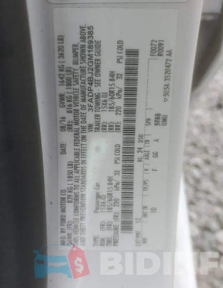 3FADP4BJ2GM189385 Photo# 12