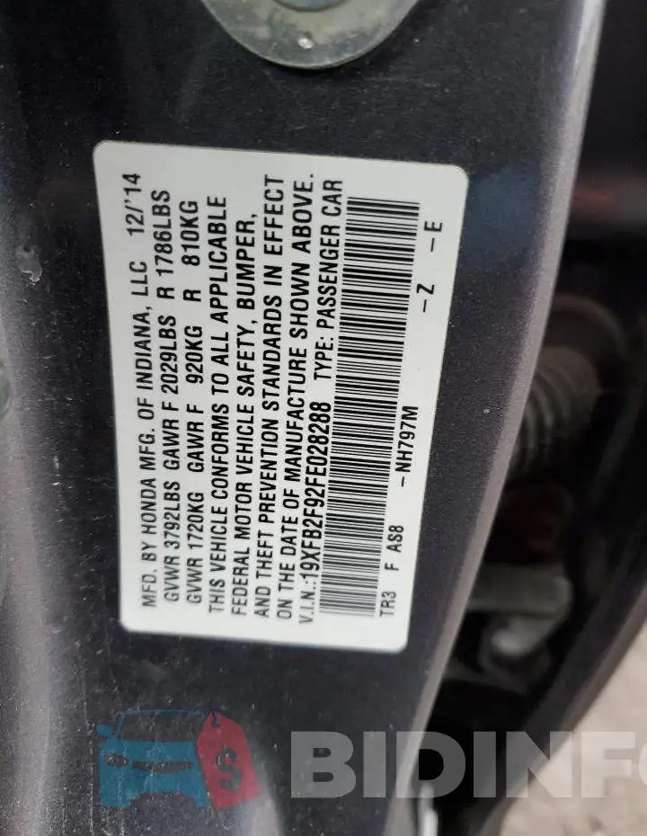 19XFB2F92FE028288 Photo# 12