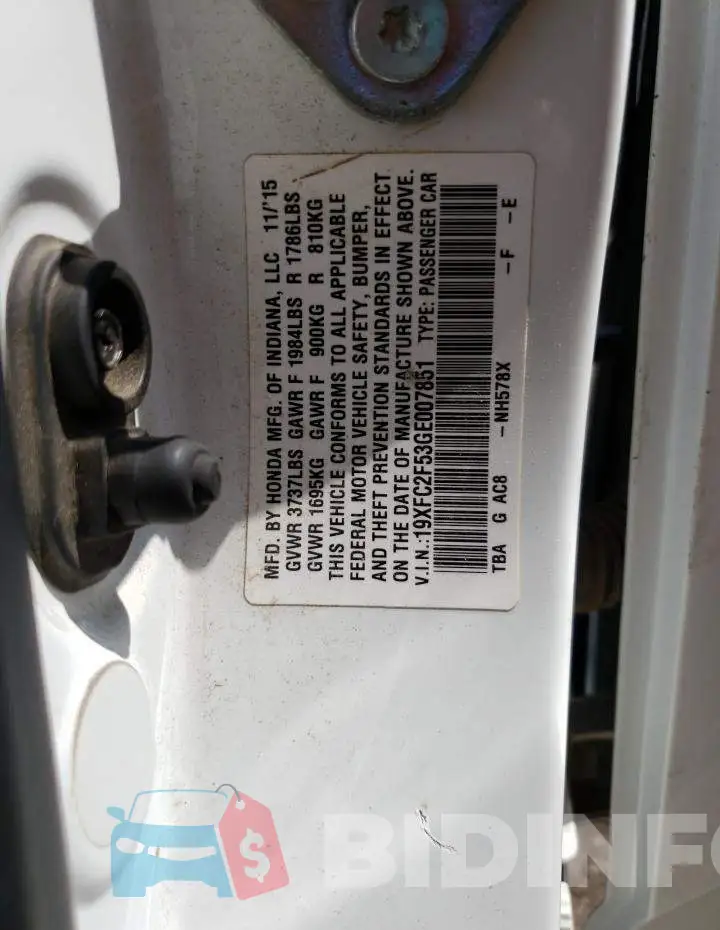 19XFC2F53GE007851 Photo# 13