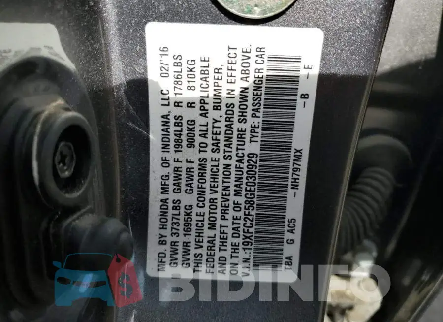 19XFC2F58GE030929 Photo# 12