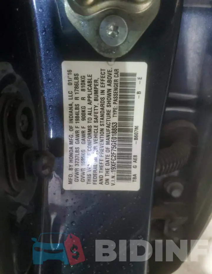 19XFC2F75GE018853 Photo# 12