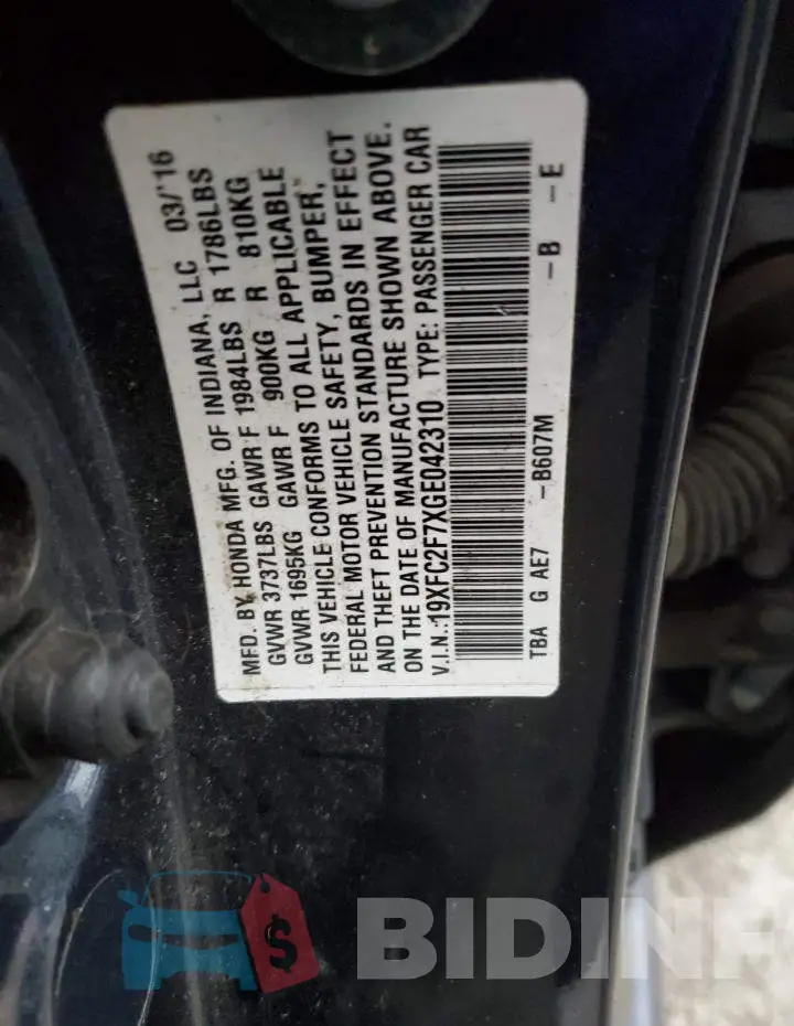 19XFC2F7XGE042310 Photo# 12