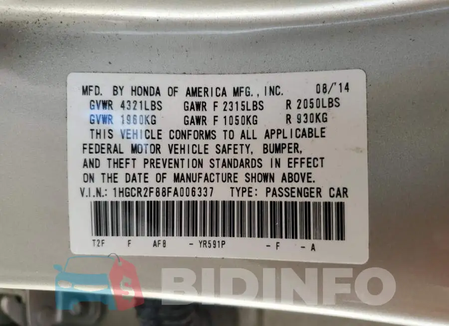 1HGCR2F88FA006337 Photo# 13