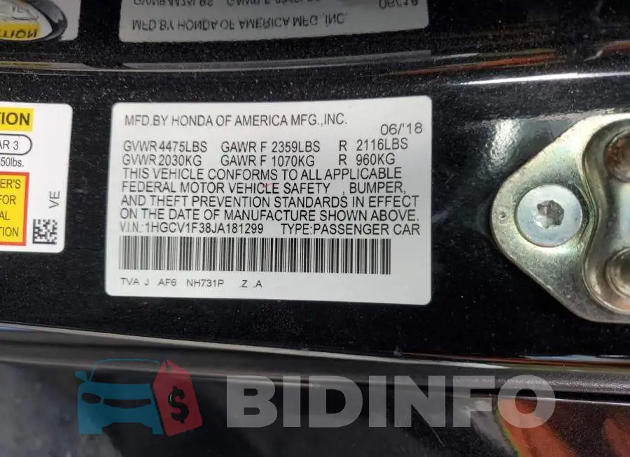 1HGCV1F38JA181299 Photo# 12