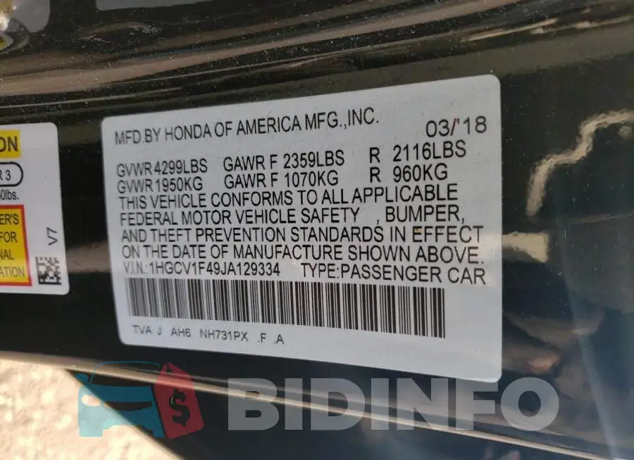 1HGCV1F49JA129334 Photo# 12