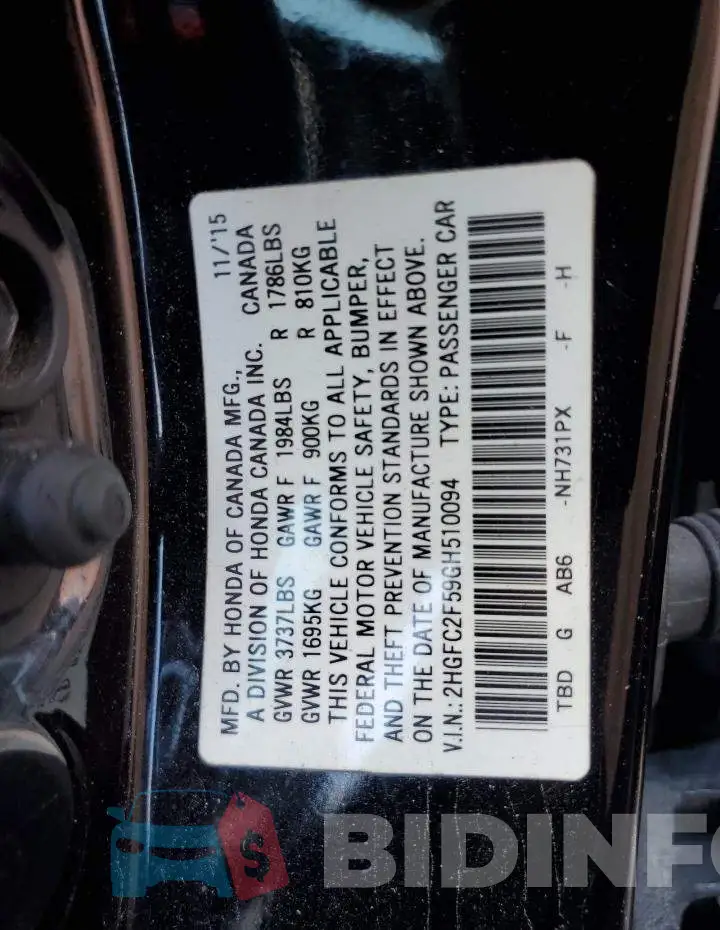 2HGFC2F59GH510094 Photo# 13