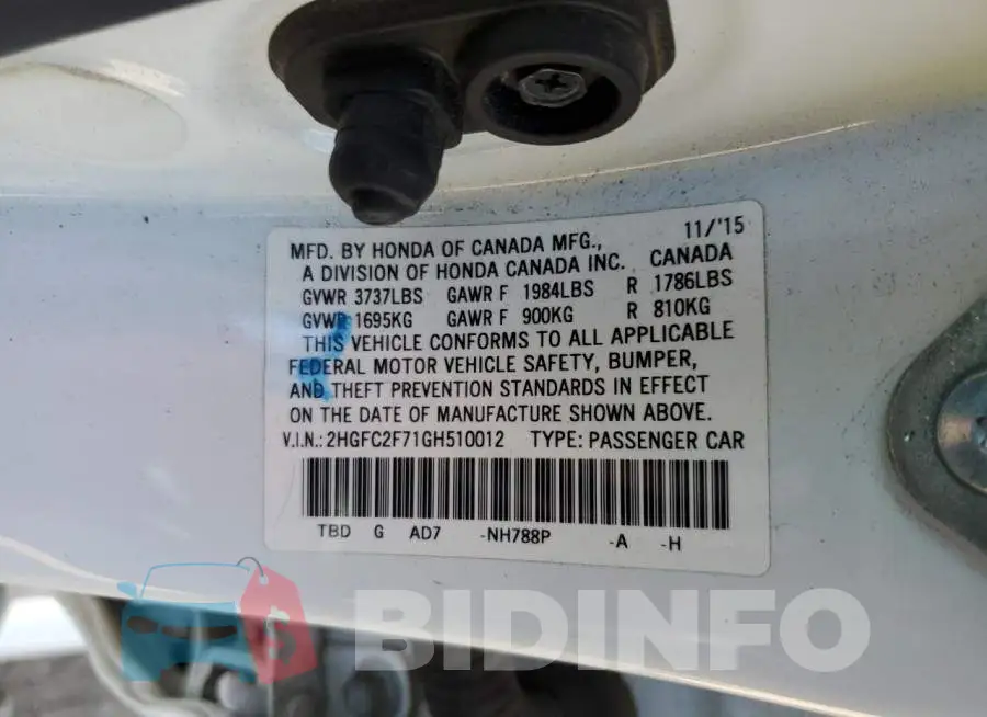 2HGFC2F71GH510012 Photo# 12