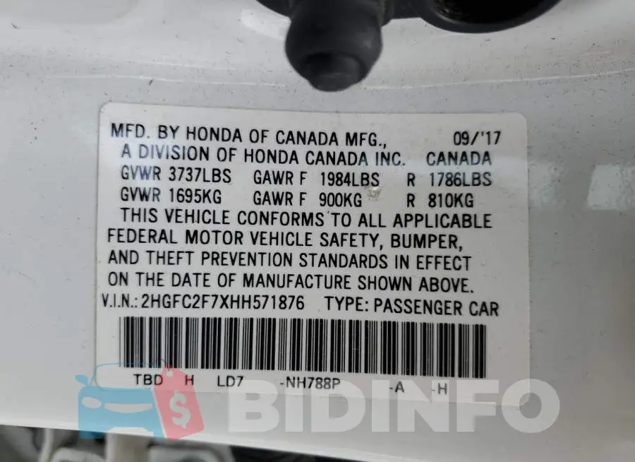 2HGFC2F7XHH571876 Photo# 12