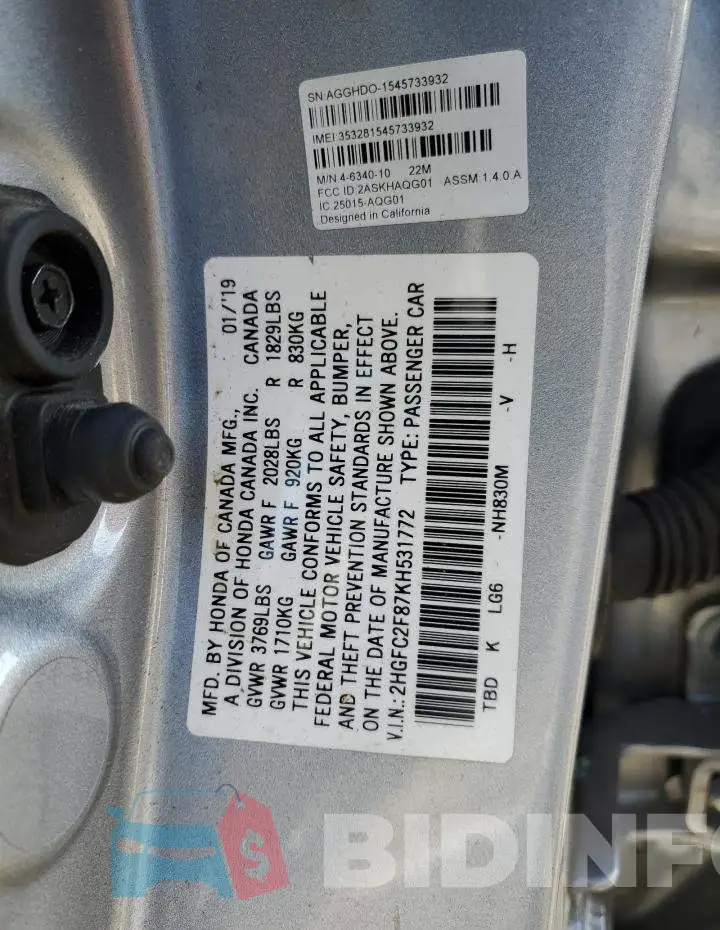 2HGFC2F87KH531772 Photo# 13