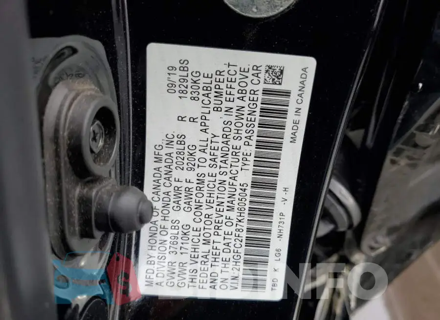 2HGFC2F87KH605045 Photo# 13