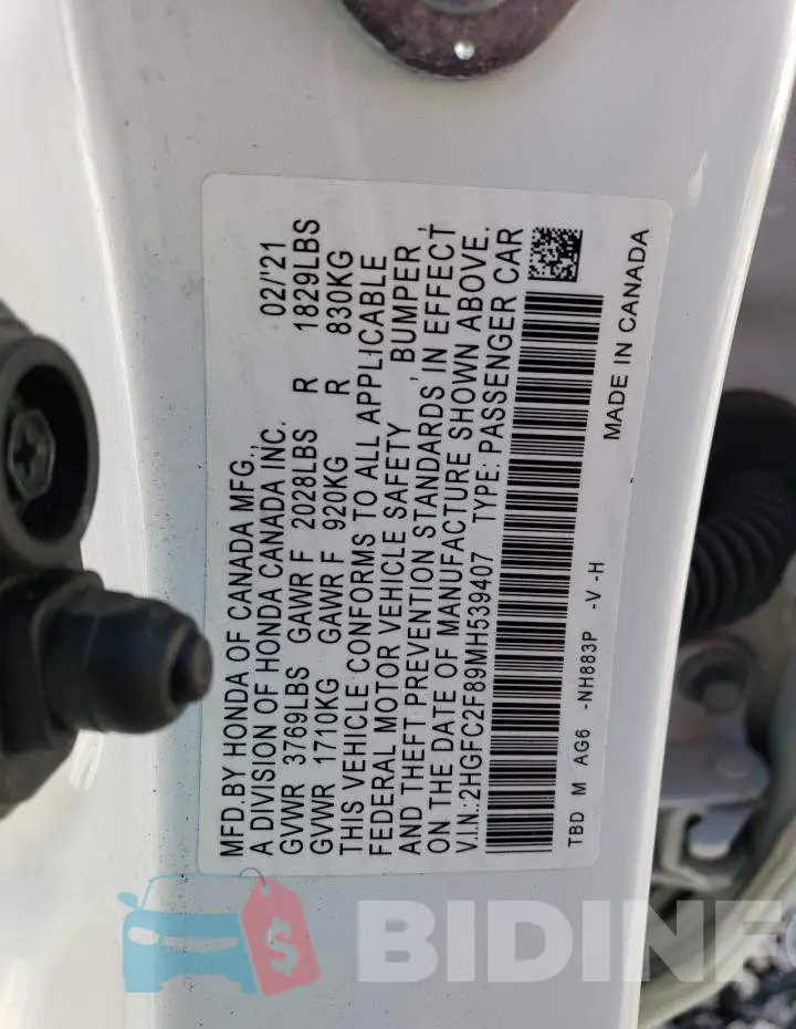 2HGFC2F89MH539407 Photo# 12