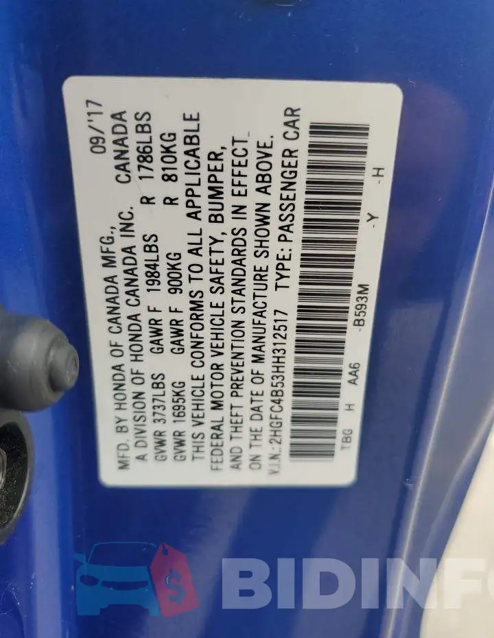2HGFC4B53HH312517 Photo# 13