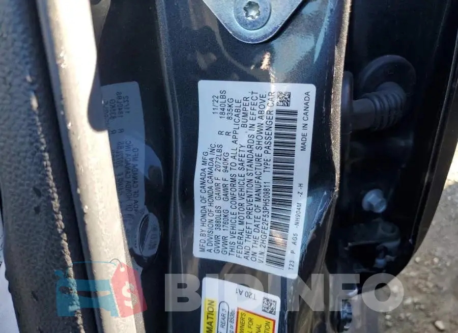 2HGFE2F53PH509811 Photo# 12