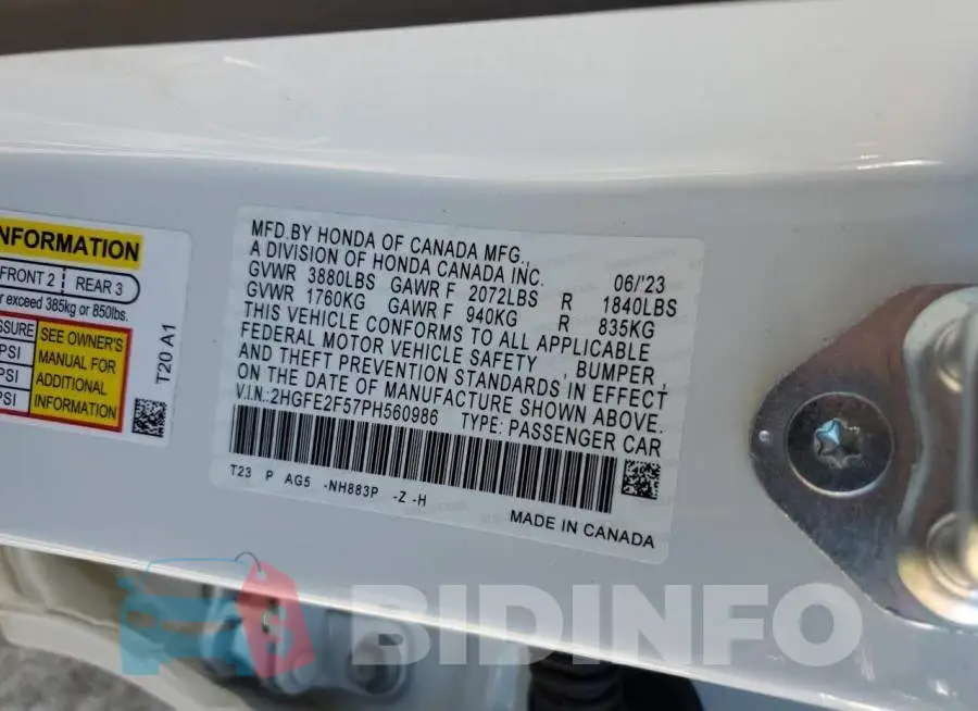 2HGFE2F57PH560986 Photo# 13