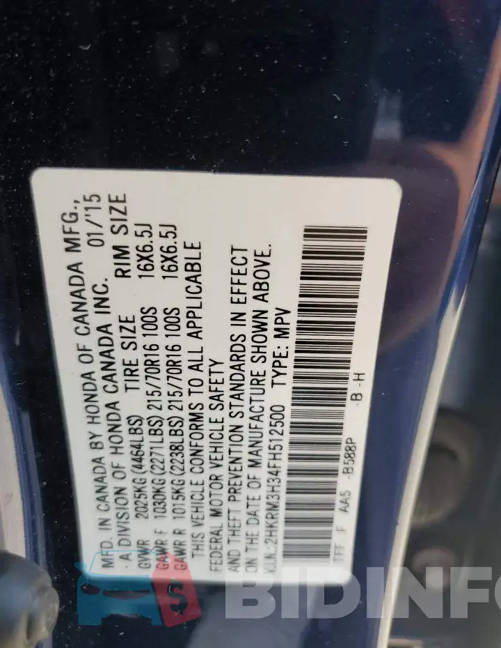 2HKRM3H34FH512500 Photo# 13