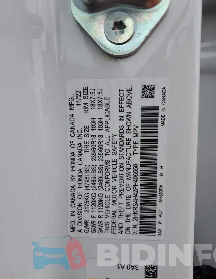 2HKRS4H42PH405550 Photo# 13