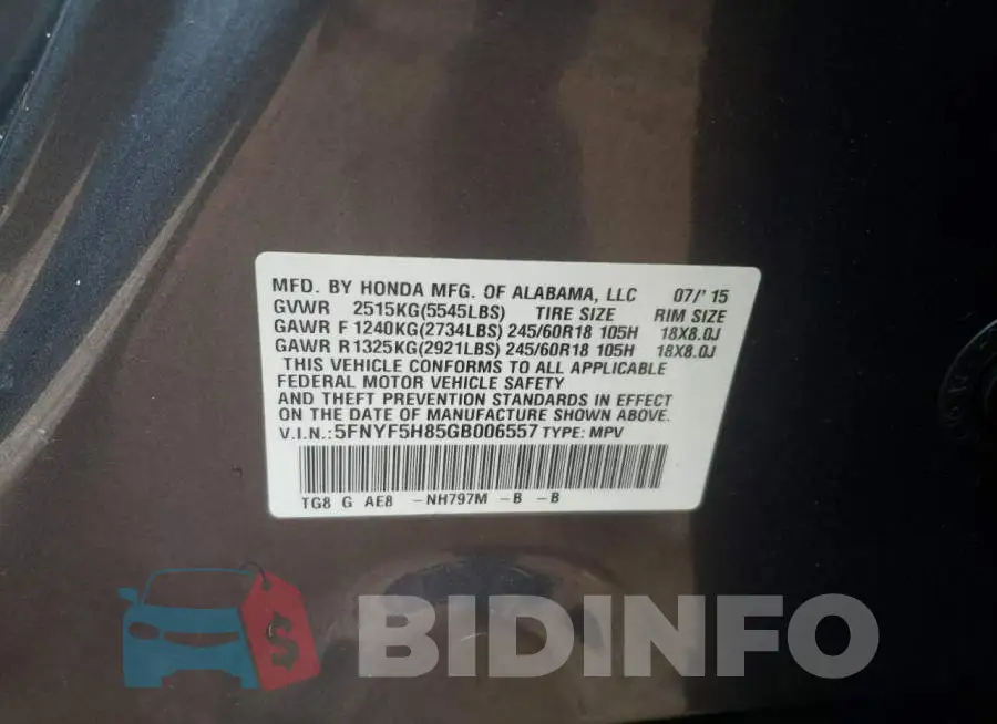 5FNYF5H85GB006557 Photo# 13