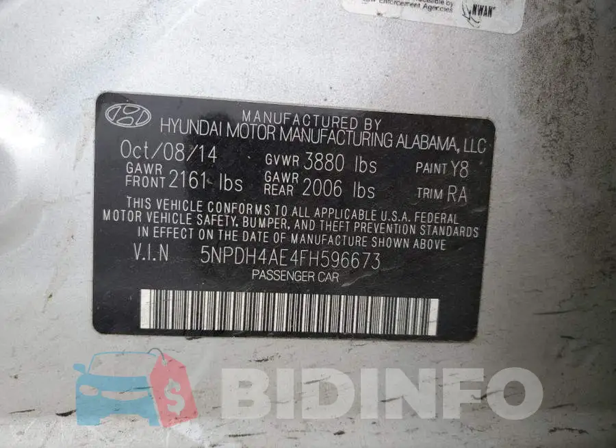 5NPDH4AE4FH596673 Photo# 12