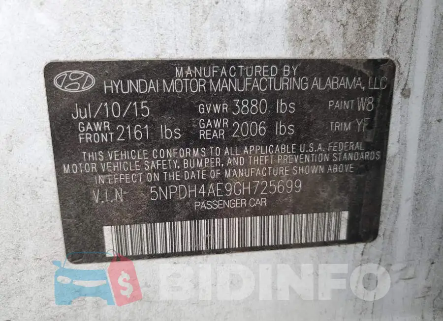 5NPDH4AE9GH725699 Photo# 12