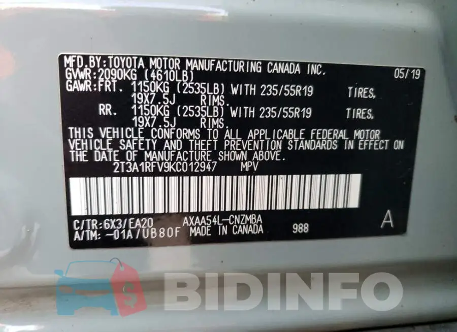 2T3A1RFV9KC012947 Photo# 13