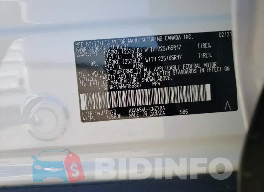 2T3F1RFV4MW186867 Photo# 13