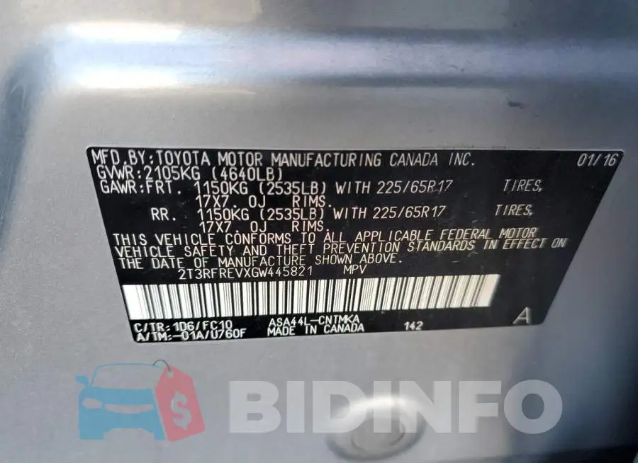 2T3RFREVXGW445821 Photo# 12