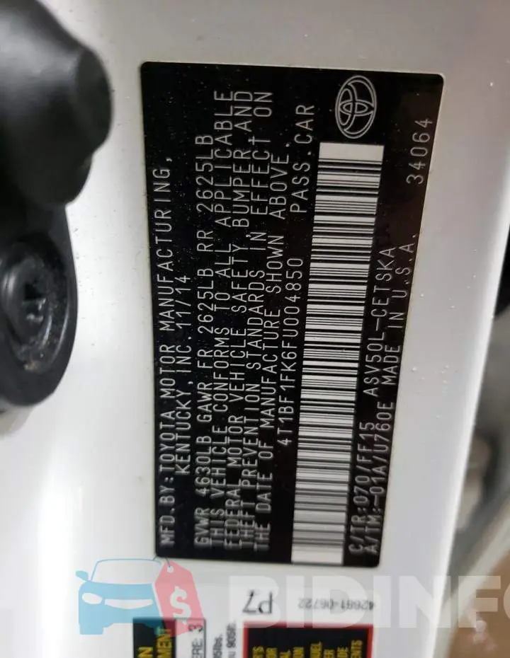 4T1BF1FK6FU004850 Photo# 12