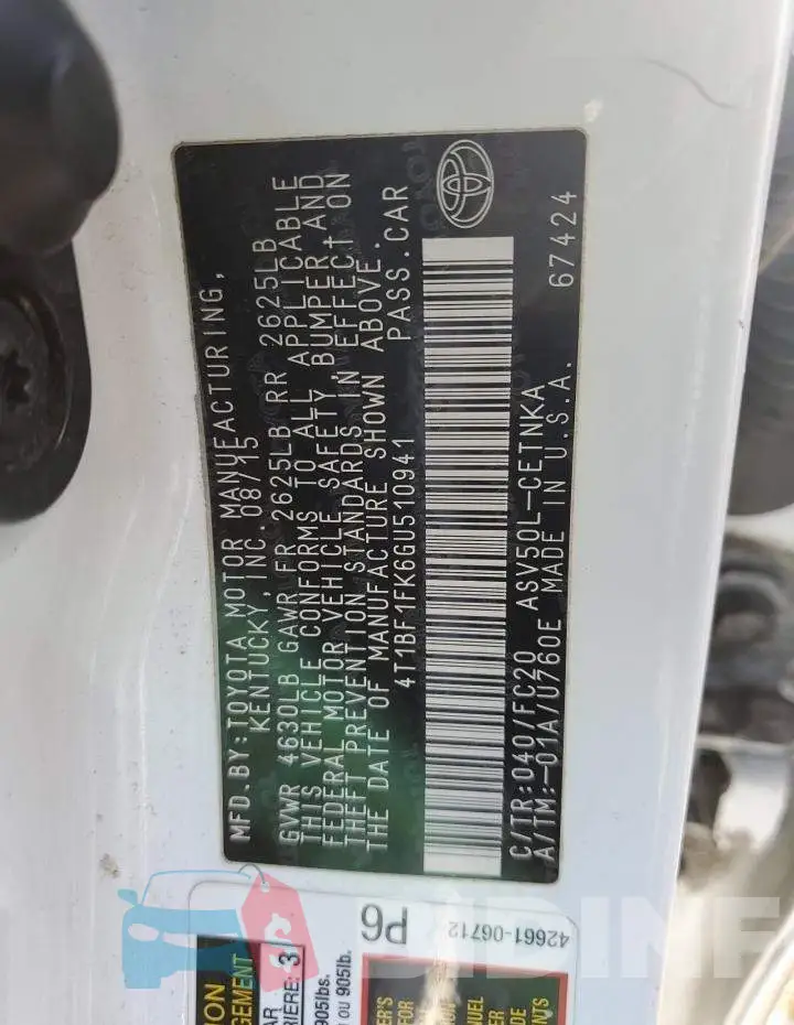 4T1BF1FK6GU510941 Photo# 12