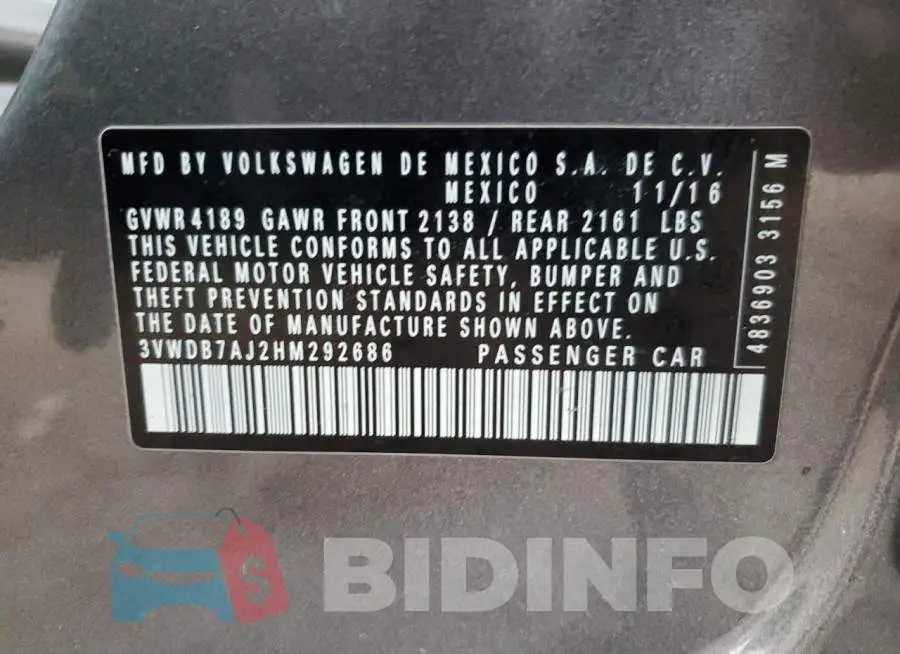 3VWDB7AJ2HM292686 Photo# 12