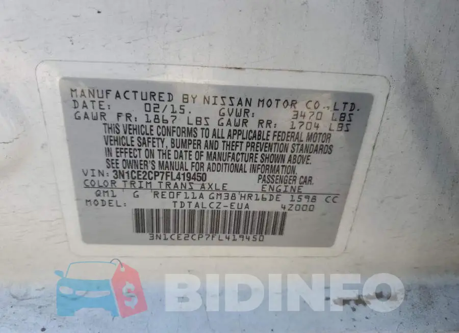 3N1CE2CP7FL419450 Photo# 12