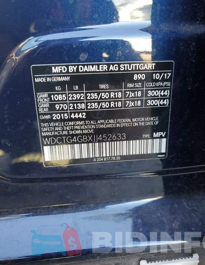 WDCTG4GBXJJ452633 Photo# 12