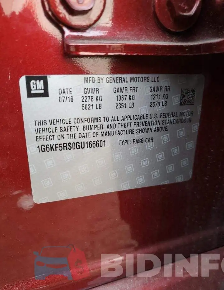 1G6KF5RS0GU166601 Photo# 12