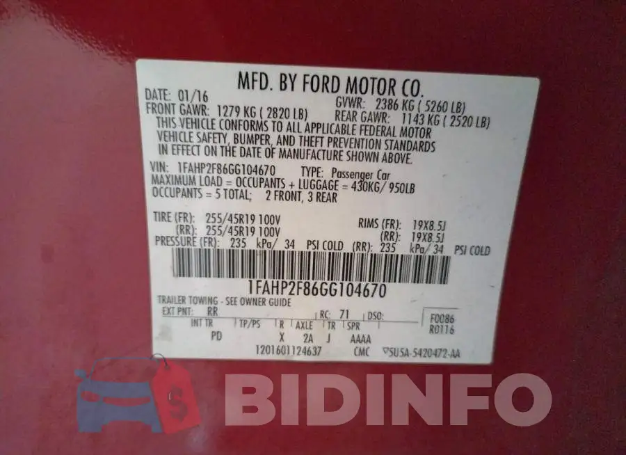 1FAHP2F86GG104670 Photo# 12