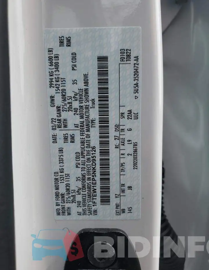 1FTEW1EP5NKD95126 Photo# 13