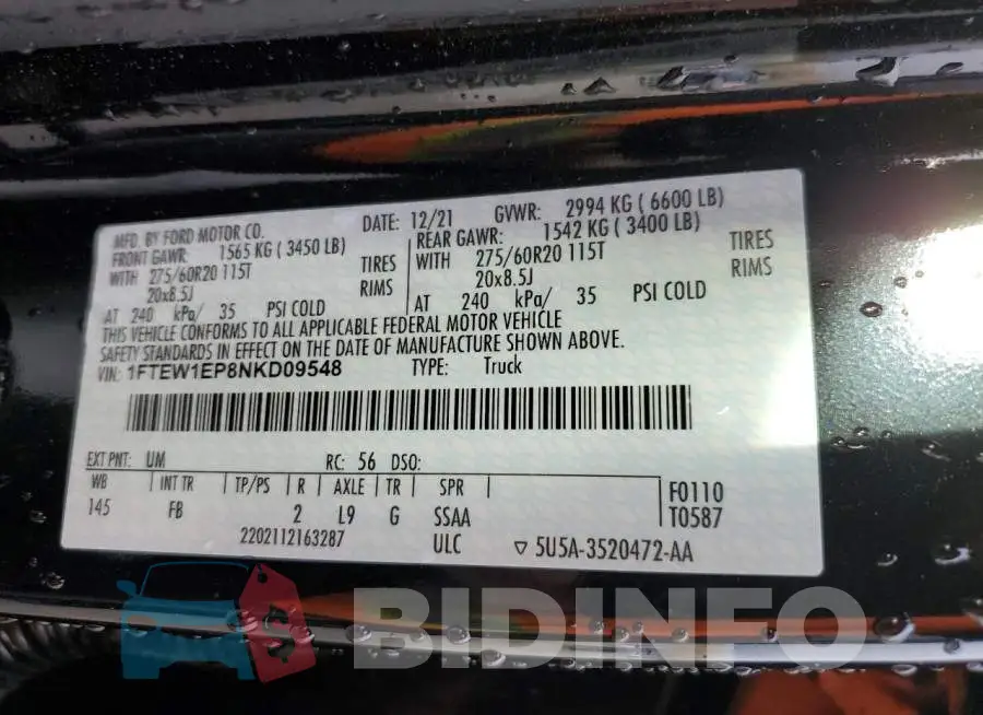 1FTEW1EP8NKD09548 Photo# 13