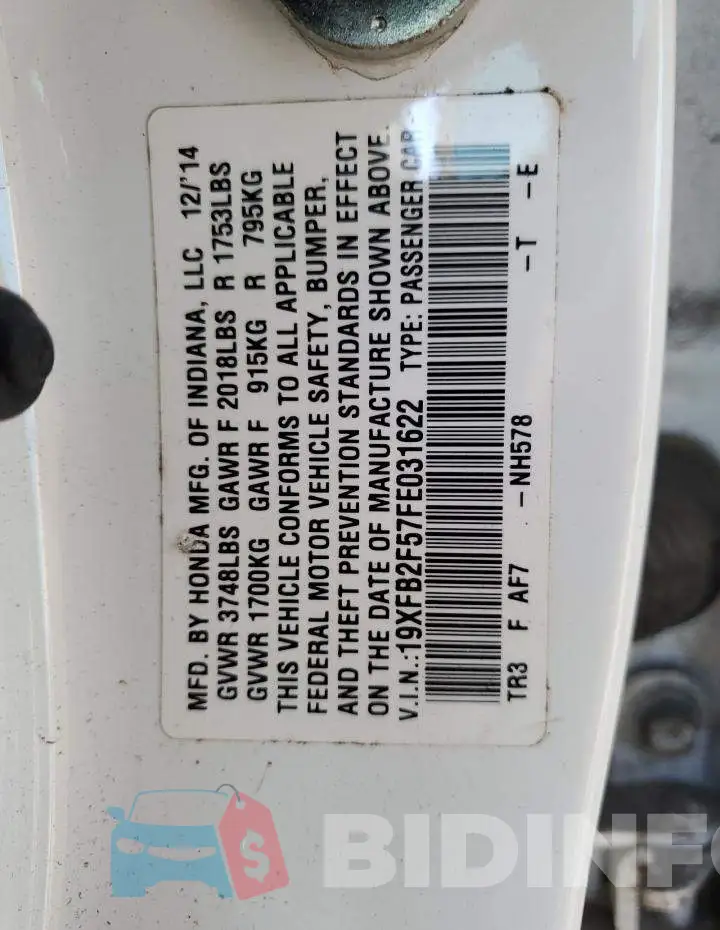 19XFB2F57FE031622 Photo# 13