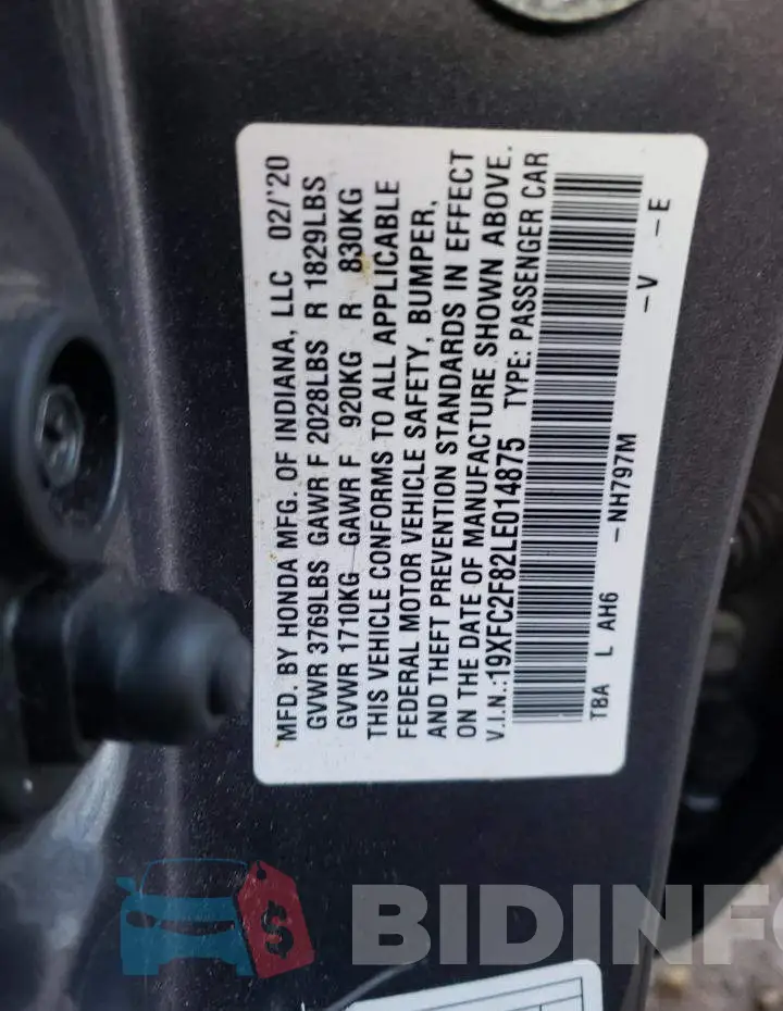 19XFC2F82LE014875 Photo# 13