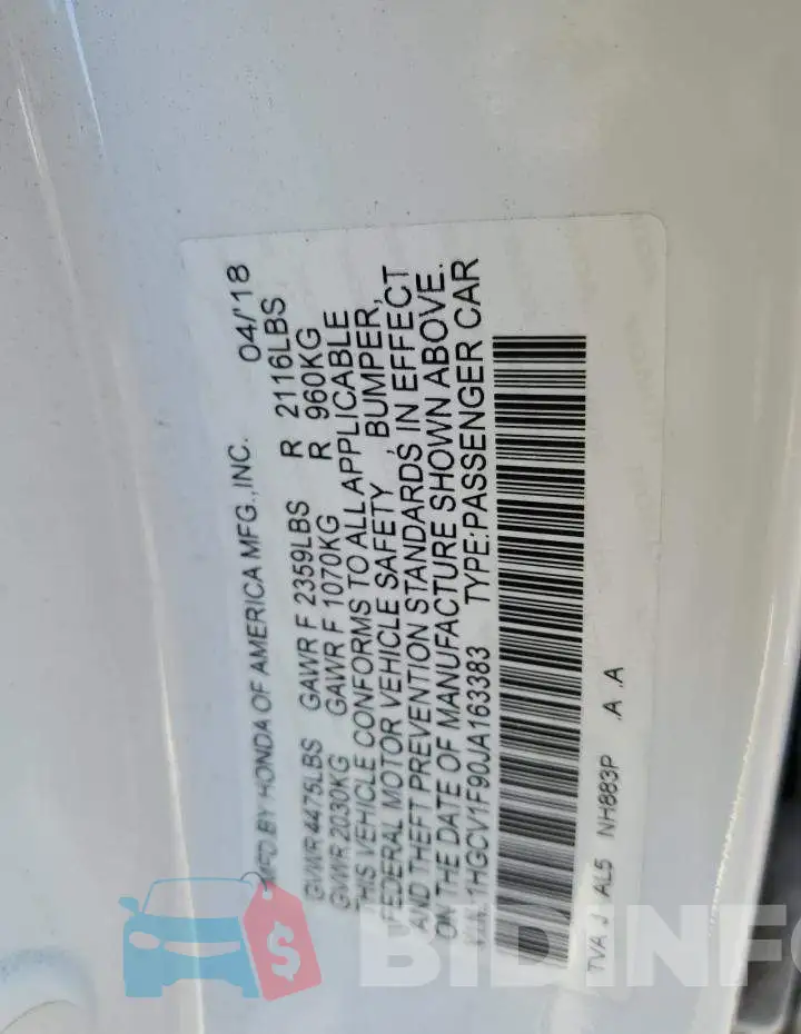1HGCV1F90JA163383 Photo# 12