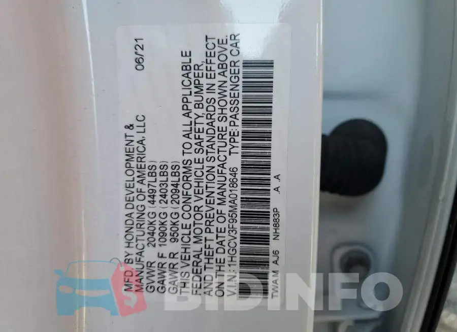 1HGCV3F95MA018646 Photo# 12