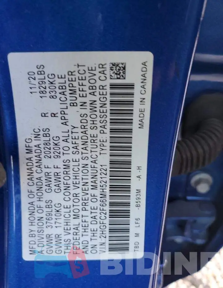 2HGFC2F66MH521221 Photo# 13