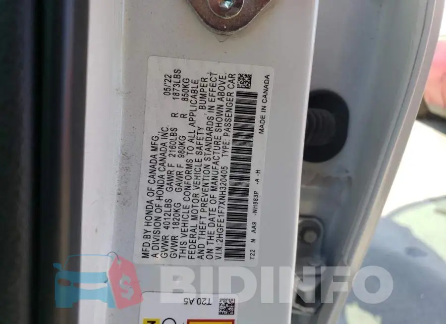 2HGFE1F7XNH320405 Photo# 12