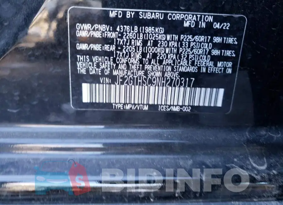 JF2GTHSC9NH270317 Photo# 12