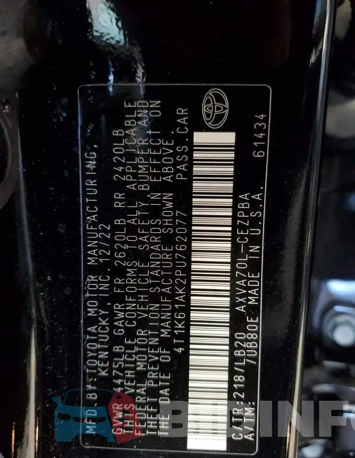 4T1K61AK2PU762077 Photo# 12