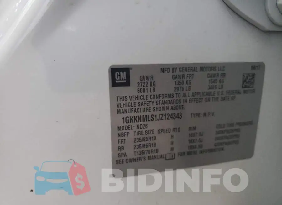 1GKKNMLS1JZ124343 Photo# 13