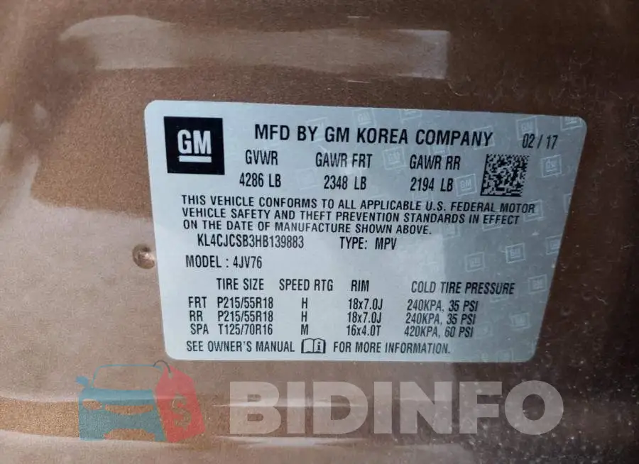KL4CJCSB3HB139883 Photo# 13