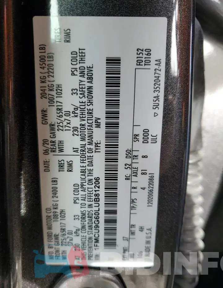 1FMCU9G60LUB81206 Photo# 12