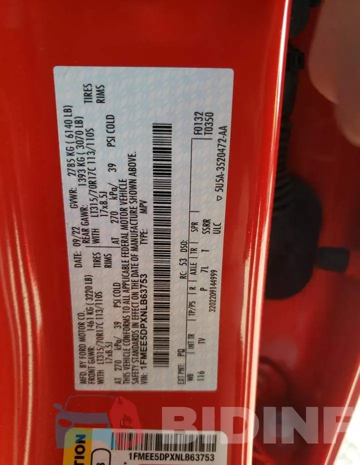 1FMEE5DPXNLB63753 Photo# 12