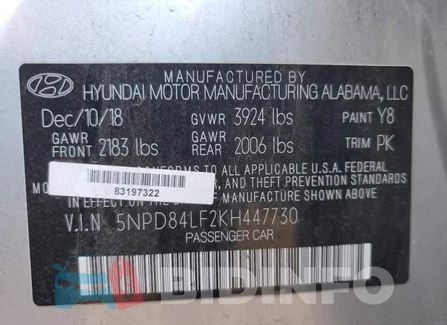 5NPD84LF2KH447730 Photo# 12