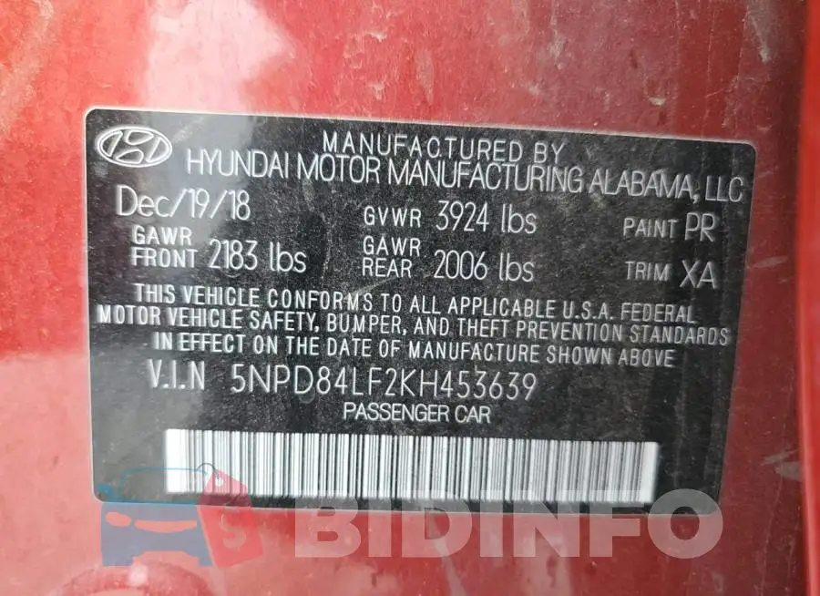 5NPD84LF2KH453639 Photo# 13