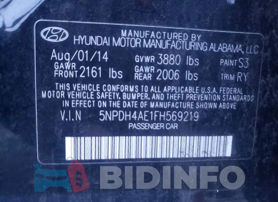 5NPDH4AE1FH569219 Photo# 13